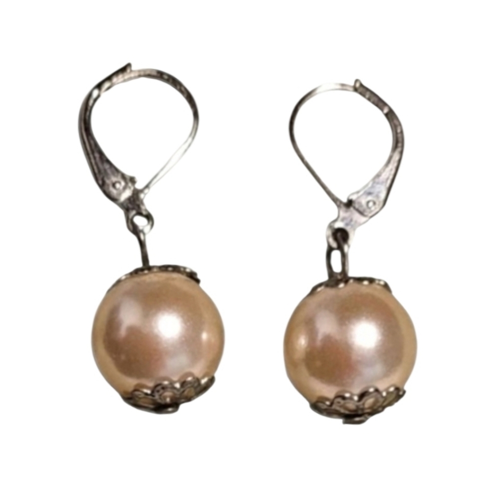 Vintage Sears Cream and Silver Drop Earrings